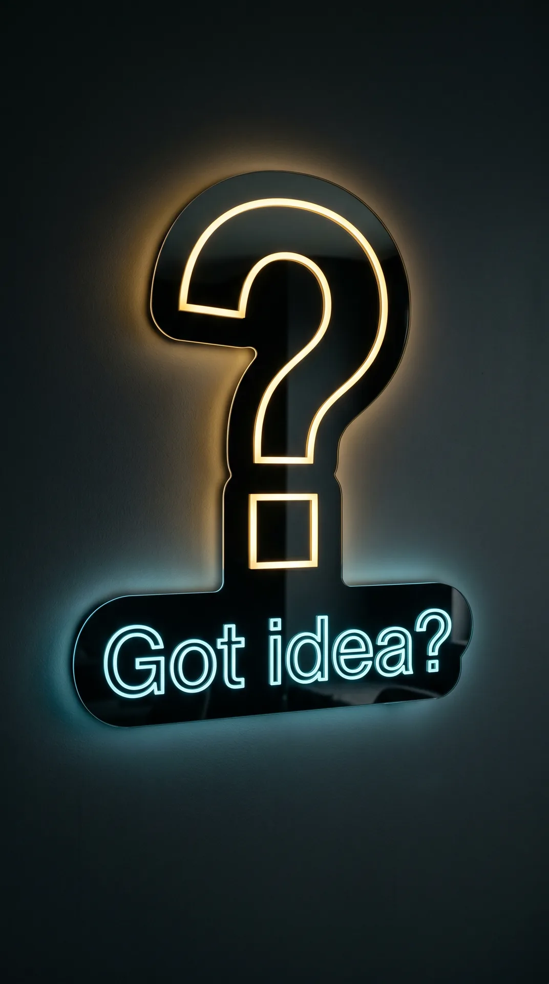 LED zrkadlový obraz s otáznikom a nápisom Got idea na tmavej stene